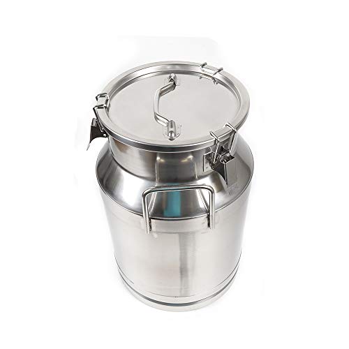 Milk Can Milk Bottle, 20/30/ 40/50/ 60L Stainless Steel Heavy Duty Milk Jug Wine Pail Bucket Square Liquid Container Storage with Embedded Silicone Sealed Lid for Home Restaurant Bar Silver (30L) - size: 30L