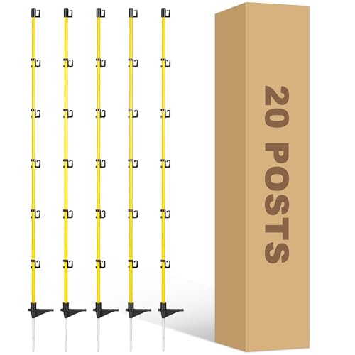 50 Inches Fiberglass Step in Electric Fence Posts,Temporary Fence Stakes for Cows,Sheep and Animals Fence,Snow Fence, Garden Protection,Portable Fence Ideal for Electric Fencing-20 Posts - style: 50Inch-20 Pack