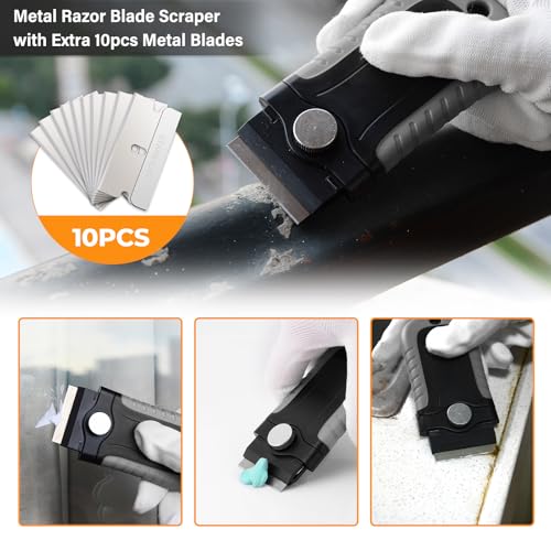 4" Wide Razor Blade Scraper Tool with Adjustable 16''-58"(1.3ft -4.8ft) Long Handle, 20PCS Extra Metal Blades, Cleaning Glass Wall Scraper, Painting stripping tools, Tile, Floors, Walls