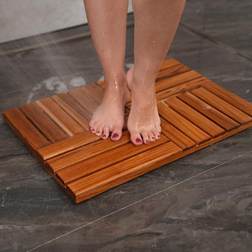 Utoplike Teak Bath Mat, Wood Shower Mats 24 x 16 inch Non Slip for Inside | Bathroom Wooden Sturdy Floor Mat, for Inside Shower, Luxury Spa Home or Outdoor - size: 24" x 16" (Rectangular)