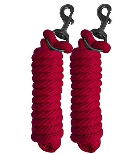 Majestic Ally Pack of 2 Solid Poly Lead Rope for Horses & Livestock – 10 Foot Long and 5/8 inch Thick - Replaceable Heavy-Duty Bolt Snap – Handmade – Soft, Broken in Feel (RED) - color: RED