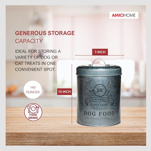 Amici Home Rover Ranch Metal Pet Food Canister - Silver 140 Oz - style: Pet Food