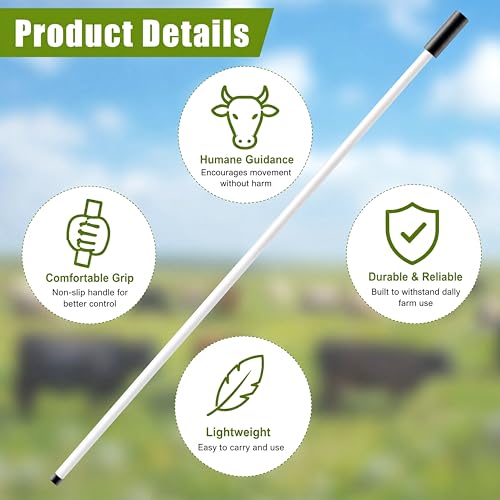 53 Inch Fiberglass Livestock Sorting Stick White 1/2" Diameter Cattle Show Stick with Sponge Handle Bending Poles for Horses