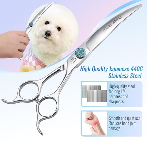 Fenice Professional Grooming Curved Shear: 30 Degree Super Curves Scissors for Dogs 7.5" Big Arc Curved Shears Made Of Japanese 440C Stainless Steel - size: 7.5", style: Curved 30°