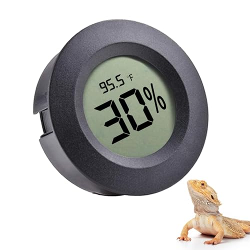 SunGrow Reptile Thermometer with Hygrometer with Digital Display, Accurate Temperature, Humidity Gauge for Snake and Lizard Tanks, Round Clear LCD, Black, 1.8”x1.8”x0.6” - style: Hygrometer Type