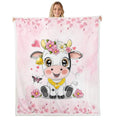 Kawaii Cow Kids Throw Blanket,Japanese Ukiyo-e Cherry Blossom Bed Blanket for Girls Women,Cartoon Cattle Farm Animal Rustic Fleece Blanket,Pink Fuzzy Blanket,Queen Size (90 x 90 Inches) - color: Black White Pink, size: Queen