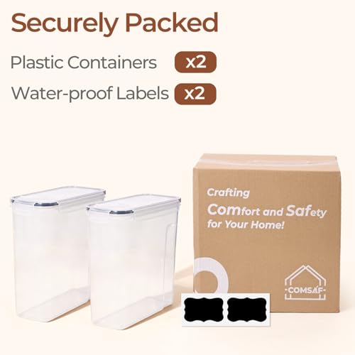 ComSaf Airtight Cereal Storage Containers with Lids 6.7Qt 2Pack, Easy Pour | Plastic Food Canister, Cereal Rice Oats Beans, Pantry Kitchen Cabinet, Dispenser with Label, Spout, Large Capacity, BPA-free - size: 6.7Qt-Rectangle