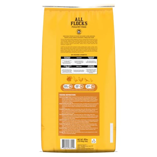 All Flock Feed Pellets, 18% Protein, 40lb, Made in USA | Pre & Probiotics, Supports Growth & Digestion, Ideal for Chickens, Ducks, Geese, Turkeys & Game Birds - size: 40lb (Pack of 1), style: All Flocks