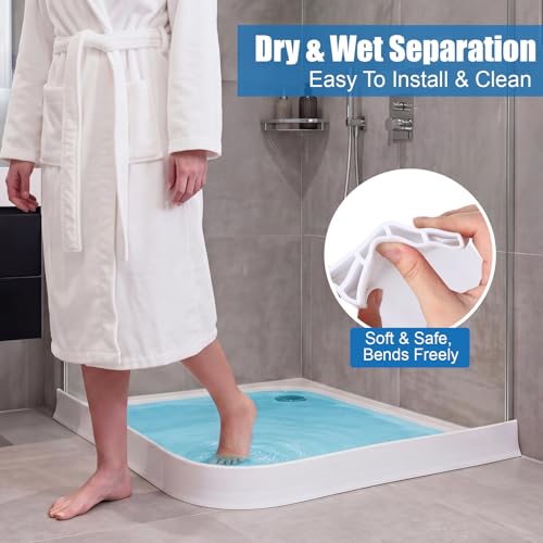 3.94" High Shower Threshold Water Dam for Bathroom, Kitchen | 78 Inch Silicone Shower Water Barrier, White Collapsible Shower Water Guard, Wet and Dry Separation Bathroom Floor Kitchen - size: 3.94", style: Classic
