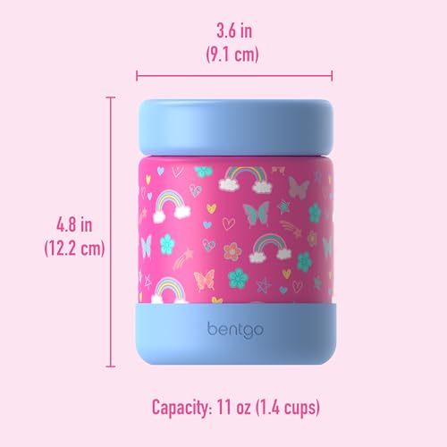 Bentgo Kids Stainless Steel Leak-Proof Food Jar for Hot or Cold Food | 11 fl oz Double Insulated Container with Removable Silicone Bumper, Dishwasher Safe, Easy Open Lid, Ages 3+ (Rainbows) - color: Rainbows and Butterflies