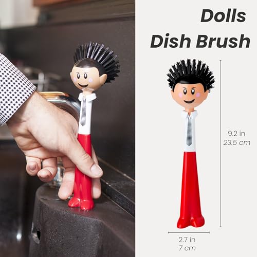 Vigar Flower Power Dust Pan and Brush Set, Pink Green | Dish Scrubber, Kitchen Scrub Brush, Dishwashing Brush Tool for Kitchen Sink Cleaning, Cute Standing Design