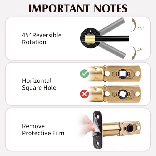 Door Latch Replacement - Non-Locking, 8mm Square Hole, Matte Black, 2 Pack | For Bedroom, Bathroom & Closet,Fits 2-3/8" or 2-3/4" Adjustable Backset, Easy install. Premium solid stainless steel.