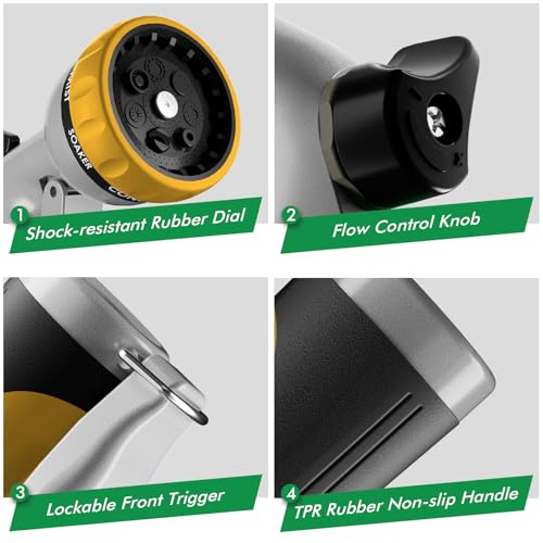 RESTMO Garden Hose Nozzle, Heavy Duty Metal Water Hose Nozzle with 7 Adjustable Spray Patterns, High Pressure Hand Sprayer with Flow Control, Best for Watering Plant & Lawn, Washing Car & Pet, Yellow - color: Yellow