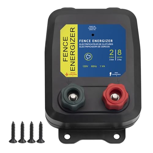 Electric Fence Charger PE2 – 0.10 Joule, 2-Mile/ 8 Acres Plug in Electric Fence Charger, for Dogs, Livestock, Squirrels, Chicken Coops, - color: BLACK, size: 2 MILE