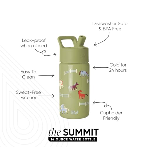 Simple Modern Kids Water Bottle & Toddler Cup | 14oz | Horses | Insulated Stainless Steel Toddler Water Bottle, Kids Tumbler with Straw | Spill Proof for School, Girls, Boys | Horse Field - color: -Horse Field, size: 14 Ounces