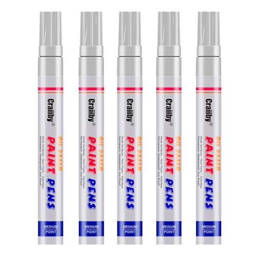 White Paint Markers, 5 Pack Oil-Based Waterproof Quick Dry and Permanent Paint Pen Set for Rocks Painting, Wood, Plastic, Canvas, Glass, Mugs, Metal, Tire, Stone, DIY Craft - color: White