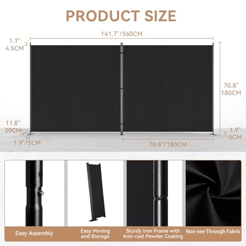 C-Hopetree 2 Panels Room Divider, 6 Ft Tall Indoor Folding Privacy Screen, Portable Partition Separator, Freestanding Separation Temporary Wall for Office, Bedroom, 142" W X 71" H, Black - size: 2-Panel