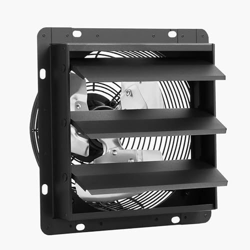 VEVOR 12 inch Exhaust Fan, Wall Mounted Attic Fan with Variable Speed, Temperature & Humidity Controller, 1500 CFM, Automatic Shutter | 1500 CFM Wall Mounted Attic Fan Automatic Shutter, EC Motor & Timer, Ventilation Cooling for Garage, Greenhouse, Shed,
