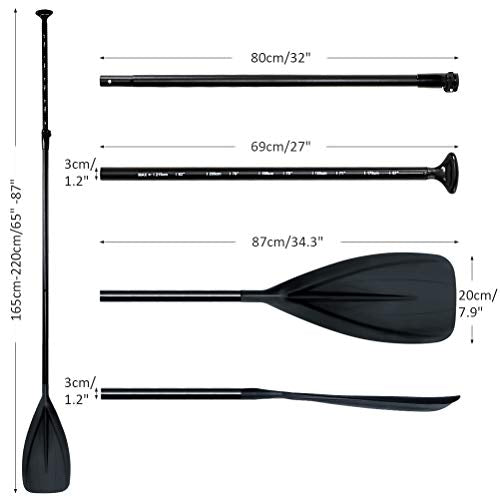 Karltion SUP Paddle - 3-Piece Adjustable Aluminium SUP Paddle with Glass Fiber Blade for Surfing, Floating, Water Sports - color: black