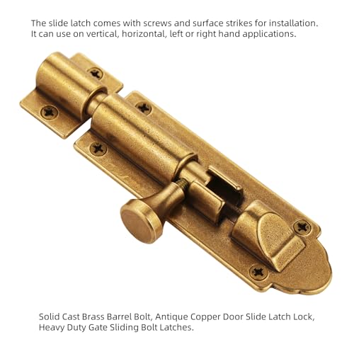 Solid Cast Brass Barrel Bolt, Antique Brass Door Slide Latch Lock, Heavy Duty Gate Sliding Bolt Latch - color: Bronze