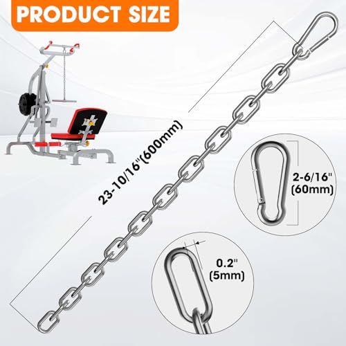 Gate Chain Lock, 23.6 Inch Chain Fence Gate Latch, Silver Dia 5mm-2Pcs | Outdoor Hardware Lock Chain with Carabiner for Yards, Pet Cages, Horse Goat Dog Stall Barn and Fence Gates - color: Silver Dia 5mm-2Pcs