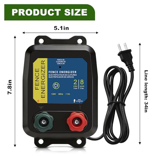 PE2 Electric Fence Charge, 2-Mile/ 8 Acres Electric Fence Charger,Livestock Fence Chargers for Containing Dogs, Livestock and Preventing Wild Animals Intruding - color: Without wire