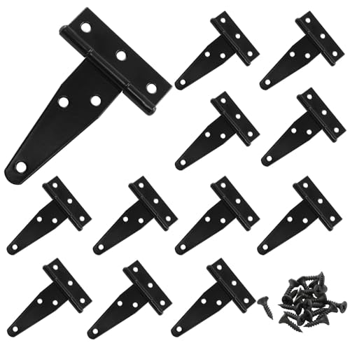Murtenze 12Pack 3 Inch Black T-Strap Shed Hinge | Barn Door Hinges, Heavy Duty, Gate Strap Hinge, For Barn Door, Shed or Wooden Fences - color: Black, size: 3 Inch - 12Pack