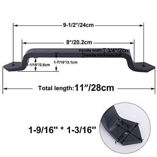 WEBI Rustic Gate Handle:11 Inch Cast Iron Sliding Barn Door Handle,Vintage Long Gate Pull Handle Fence Handle for Outdoor,Garage,Interior,Black,2 Packs