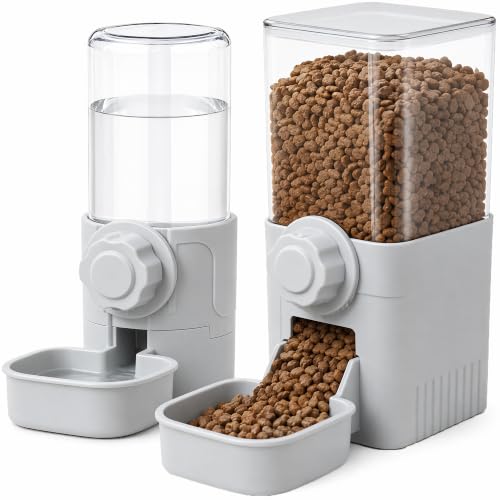 Hanging Automatic Food Water Dispenser,Rabbit Feeder Guinea Pig Water Bottle Food Feeder for Ferret Guinea Pig Rabbit Bunny Cage Accessories (Grey) - color: Grey