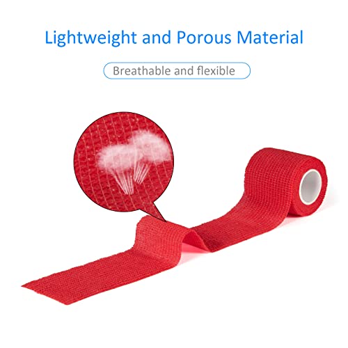 12Pcs 2”x 5 Yards Self Adhesive Bandage Wrap Elastic Bandage Wrap Self Adherent Cohesive Wrap Bandages for Wrist Ankle Vet Tape for Dogs Athletic Swelling Sprains Tape Grip Cover (Red) | Self Adherent Cohesive Wrap Bandages for Wrist Ankle Vet Tape for Do