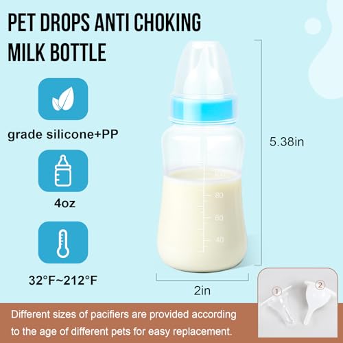 Puppy Kitten Nursing Bottle 4oz - Small Animal Feeding Kit with Nipples | Hand Feeding Supplies for Puppies, Kittens, Rabbits, Ferrets & Newborn Pets - color: BLUE