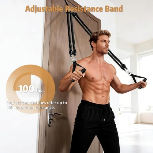 Pedal Resistance Band with Handle, Aturien Adjustable Powerful 4-Tube Elastic Bands for Exercise, Multifunctional Foot Pedal Puller, Home Workout Equipment for Legs Arms Abs - color: BLack