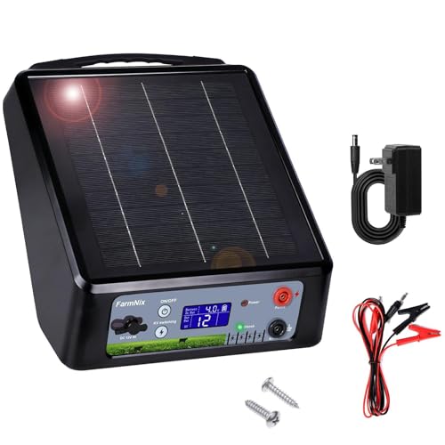 20 Miles Solar Electric Fence Charger, Adjustable Output Voltage: 6/8/10/12kV, 2J Solar Powered Electric Fence Charger Supports Battery/Solar/AC Power,Ideal for Livestock/Garden/Yard/Farm Protection