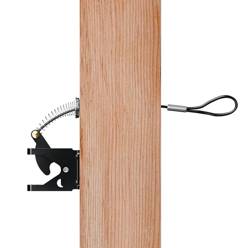 skysen Self Locking Fence Gate Latch Carbon Steel Black/Lock Post Mount with Stainless Steel Spring Cable Pull(JLXSDS-1)