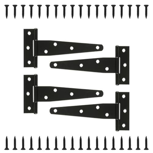 T Strap Hinges Heavy Duty, Shed Door Gate Hinges(Black) (4, 4 Pcs *6 inch) | 3 inch t hinges Heavy Duty Black Outdoor Tee Hinge for Wooden Fences, Barn Door Gates Hinge for Shed Door Hardware - size: 4 Pcs *6 inch
