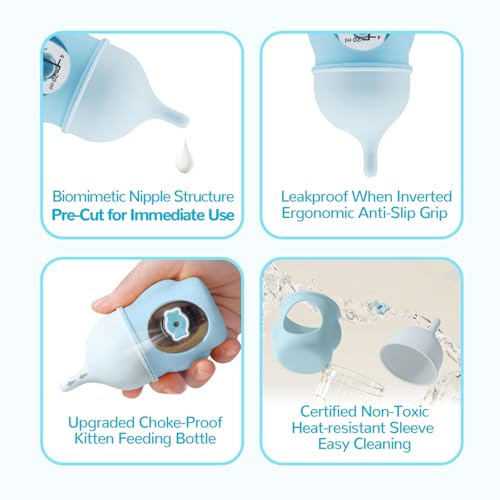 Ergonomic Pet Nursing Bottle,Puppy Bottles for Nursing Puppy Milk - 20ml Slow Flow Kitten Bottle Feeding kit for Newborn Kittens/Puppies/Small Animals, Easy-Clean Silicone Feeder (‌Blue‌) - color: ‌Carolina Blue‌