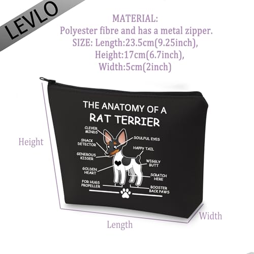 LEVLO Funny Rat Terrier Lovers Gifts: The Anatomy of A Rat Terrier Cosmetic Bags for Veterinary Mom Travel Toiletry (Black) - color: Rat Terrier-Black