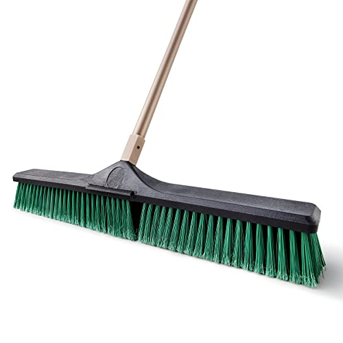 Eyliden Heavy Duty Push Broom 24" with 66" Long Handle | Garage Sweeper, Outdoor Stiff Bristles, For Concrete Sidewalk Driveway Yard Patio Deck Warehouse, Sweep Snow