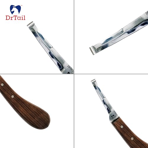 Hoof Knife Double Edged Curved Blade – Stainless Steel Curved Blade Farrier Tool with Wooden Handle, Multipurpose Hoof Trimming Knife for Livestock, 3-Inch Blade, 8.5-Inch Overall (Double-Edge - RH) - style: Double-Edge - RH