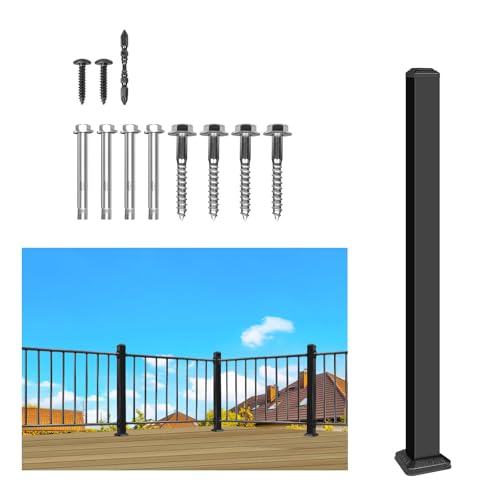 Aluminum Deck Railing Post,3.14in x 3.14in x 42in,Black,1Post | AAMA 2604 Powder-Coated Post for Railing Kit, Universal Porch & Stair Post for Decks, Balconies, Outdoor Steps - size: 42in.H