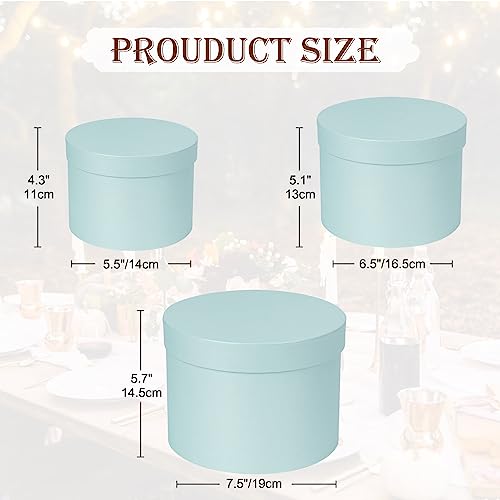 Baby Blue Gift Box Round Gift Boxes with Lids Set of 3 Nesting Gift Boxes for Presents Assorted Sizes Flower Boxes for Arrangements Birthday Wedding Bridesmaid Graduation Christmas Party Gift Bags - color: Blue