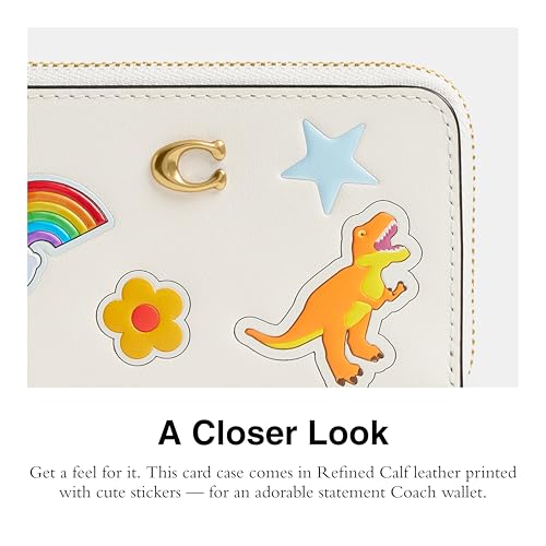 COACH Refined Calf Leather Essential Small Zip Around Card Case with Sticker Print - color: B4/CHALK MULTI, size: Small