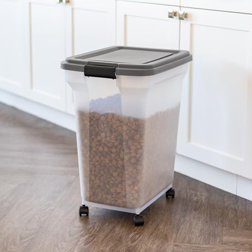 IRIS USA Dog Food Storage Container, Up to 40 lbs, Dark Gray, Made in USA | Includes 2-Cup Scoop & Wheels, Airtight Seal, BPA-Free, Bird Seed, Cat food, Cat Litter, Treats, Keeps Kibble Fresh - color: Dark Gray, size: 40 lbs