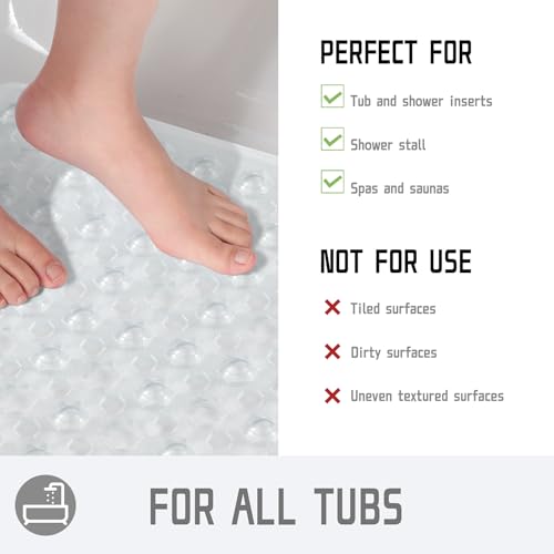 Yimobra Square Shower Floor Mat Non Slip, 21"X21" Machine Washable Bath Tub Mat, Soft on Feet, Bathmat with Drain Holes and Suction Cups, Fast Draining, Clear - color: Clear, size: 21 X 21 Inch