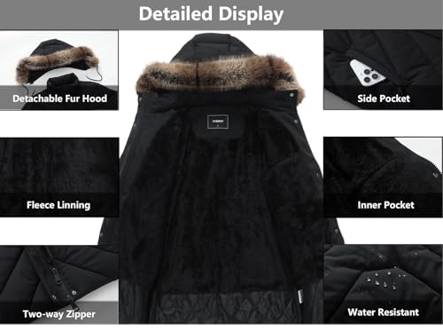 Women's Winter Coat Long Puffer Jacket - Waterproof Warm Thickened Snow Coat for Women - color: Black, size: Medium