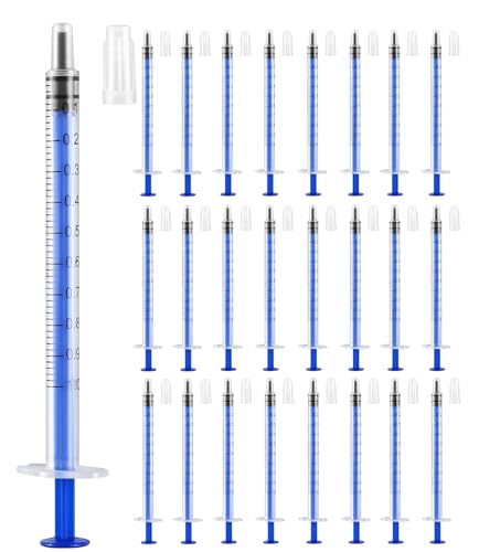 24 Pack of 1ml Plastic Syringes with Caps - Sterile, Individually Sealed for Precise Liquid Refilling, Measuring, and Feeding Pets, Oil, Glue - style: A 1ml Blue