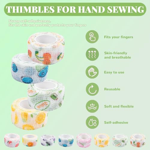 LUOHECAM 8 Pack Thimble Tape Set, Adhesive Finger Protection Wrap for Hand Sewing, Custom Moldable Craft Guard with Tear-by-Hand Convenience(Fruit Paint) - color: Fruit