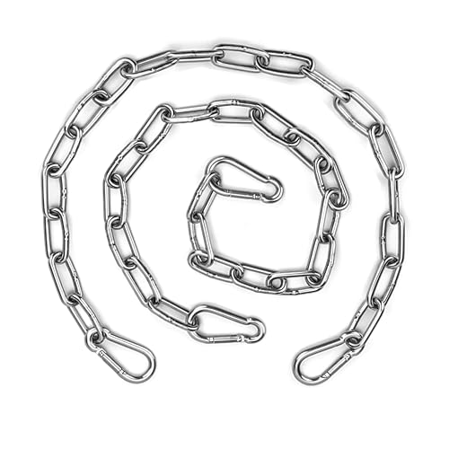 2 Pack Gate Chain Lock for Outdoor Fence with Carabiner, 1/6 x 24 Inch Stainless Steel Link Chains No Fear of Being Bent, Easy to Adjust Barn Chain for Livestock Gate （ Silver ） (2, 24 Inch)
