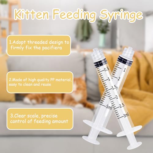 Pet Nursing Bottle Kit for Kitten Puppy,60mlCat Bottle Feeding Kit Nipple Kittens Syringe for Small Cat Dog Newborn Kitten Puppys Rabbits Squirrel Animals (Yellow) - color: Yellow