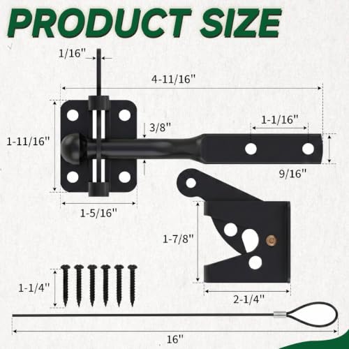 Self-Locking Gate Latch with Spring, Heavy Duty Automatic Fence Latch | Spring-Loaded Self-Locking; Thick Steel, Black Coated; for Wood Fence, Garden, Pool, Barn Gates; Works with Padlocks - size: With Spring-loaded pull cord